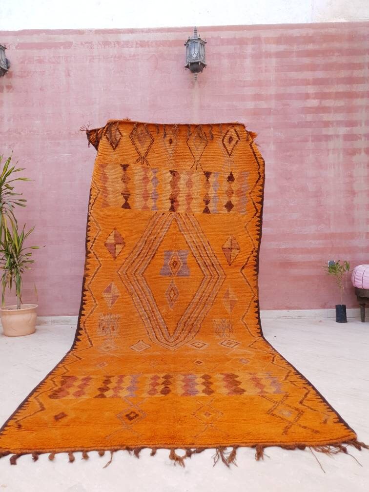 Stunning Tangerine Orange Berber rug bedroom rug living room rug 5.1x11.5 Rarest Color Moroccan Tribal Rug