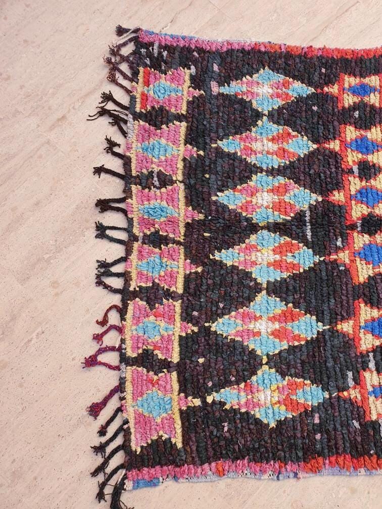 Vintage Moroccan rug "Magen David"  3.5x7.7 Unique rug, bedroom rug living room rug, Berber Jewish rug, beni ourain rug