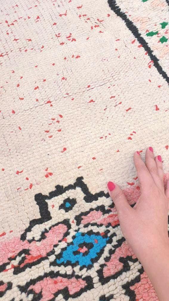 Vintage Moroccan Rug 4.6x10 Stunning pink White Boujaad Rug, unique tribal morocco rug, large boujad rug