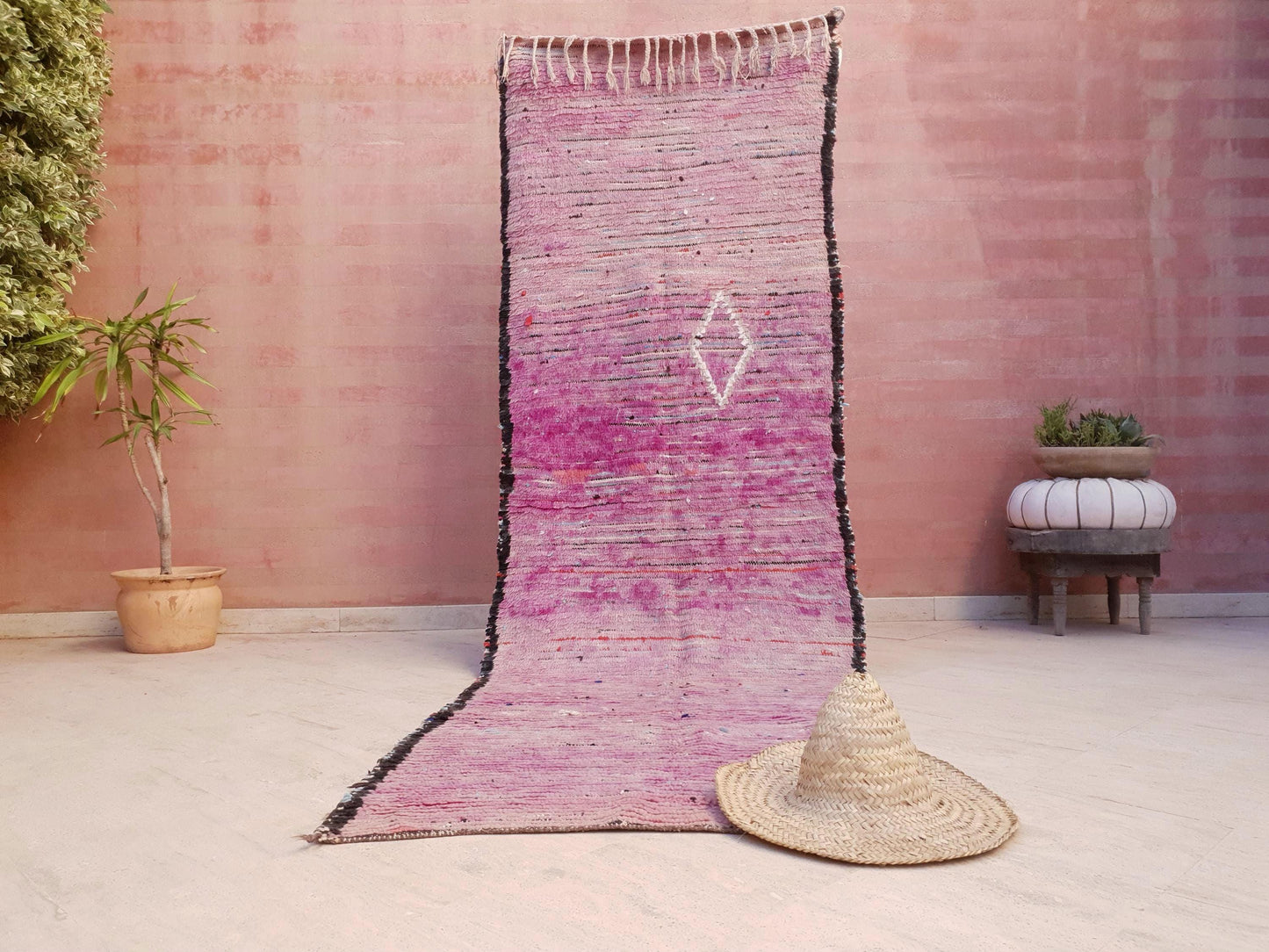 Vintage Moroccan Runner Rug 3.2x10  Gorgeous Boujaad Rug "Purple Dream" Runner rug Blush mauve Lavender rug