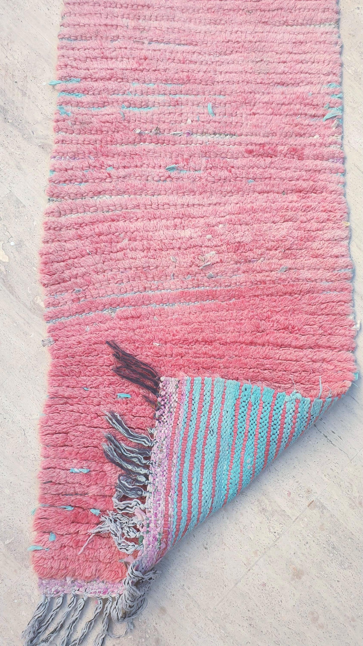 Gorgeous Vintage Moroccan RunnerRug 2.2x9 Pink Boujaad Rug | Pink Panther | Hallway Rug | Vintage Bedroom Rug | peach wool Rug
