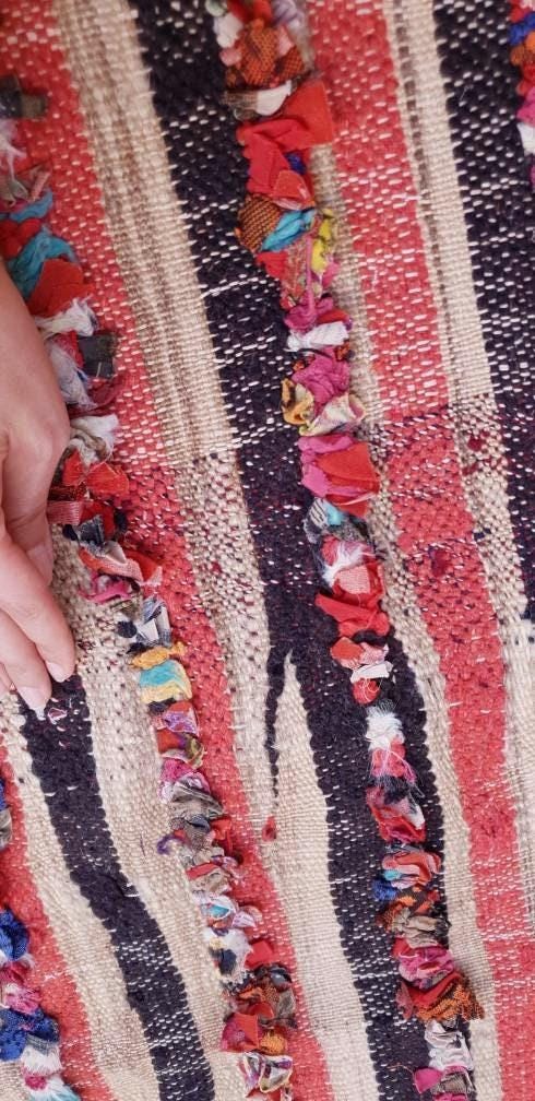 Vintage Moroccan Rug 4.1x6.2  Beautiful Unique berber kilim rug, embroidery like woven wool flatweave rug with boucherouite knots