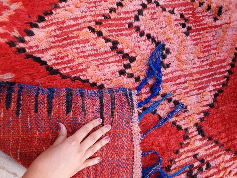Vintage Moroccan rug 5x8.7 Precious boujaad rug blush red carpet, Incredible Unique tribal living room rug