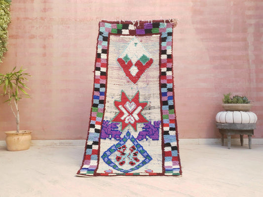 Vintage Moroccan Rug, 3.3x7.6 gray runner rug morrocan rug beni ourain rug, grey boujaad rug bedroom rug living room rug boucherouite rug