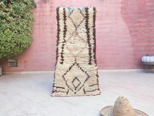 Vintage Moroccan rug 2.2x5 Gorgeous offwhite Beige  rug | Unique Authentic vintage azilal  rug boujaad rug