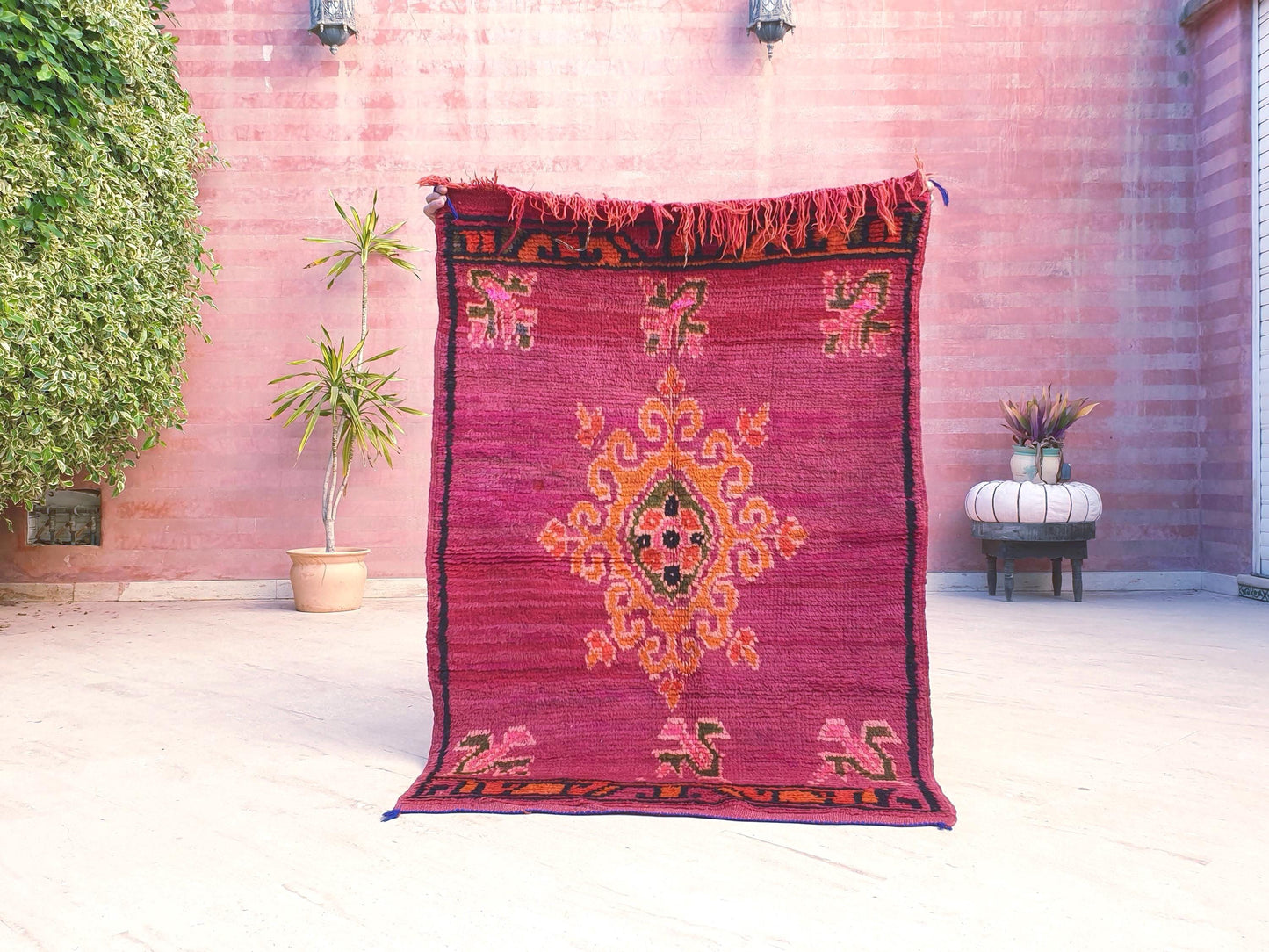 Vintage Rose Red Moroccan Rug, Small Boujaad Wool Rug (3.3x4.9 ft)