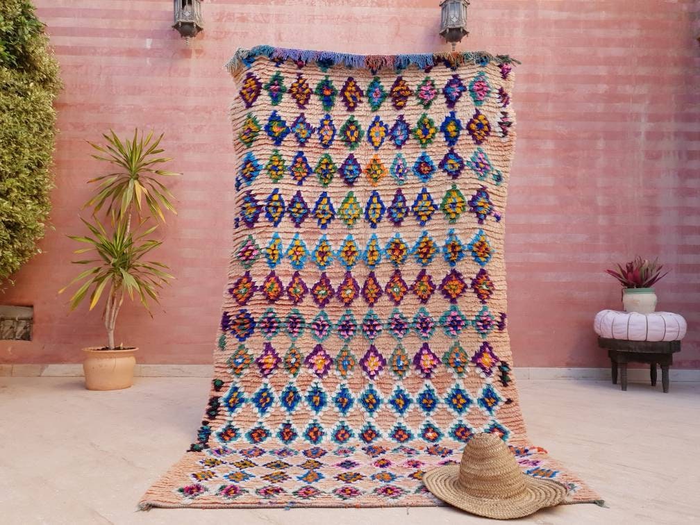 Gorgeous Moroccan Rug 4.5x8.1 Super Pretty Pastels Colorful rug  Blush moroccan rug,  beni ourain rug soft handmade rug living room rug