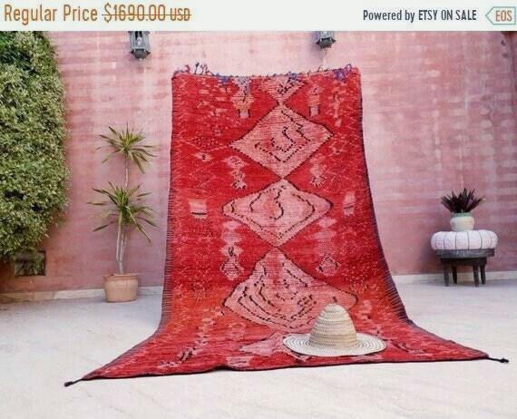 Vintage Moroccan rug 5x8.7 Precious boujaad rug blush red carpet, Incredible Unique tribal living room rug