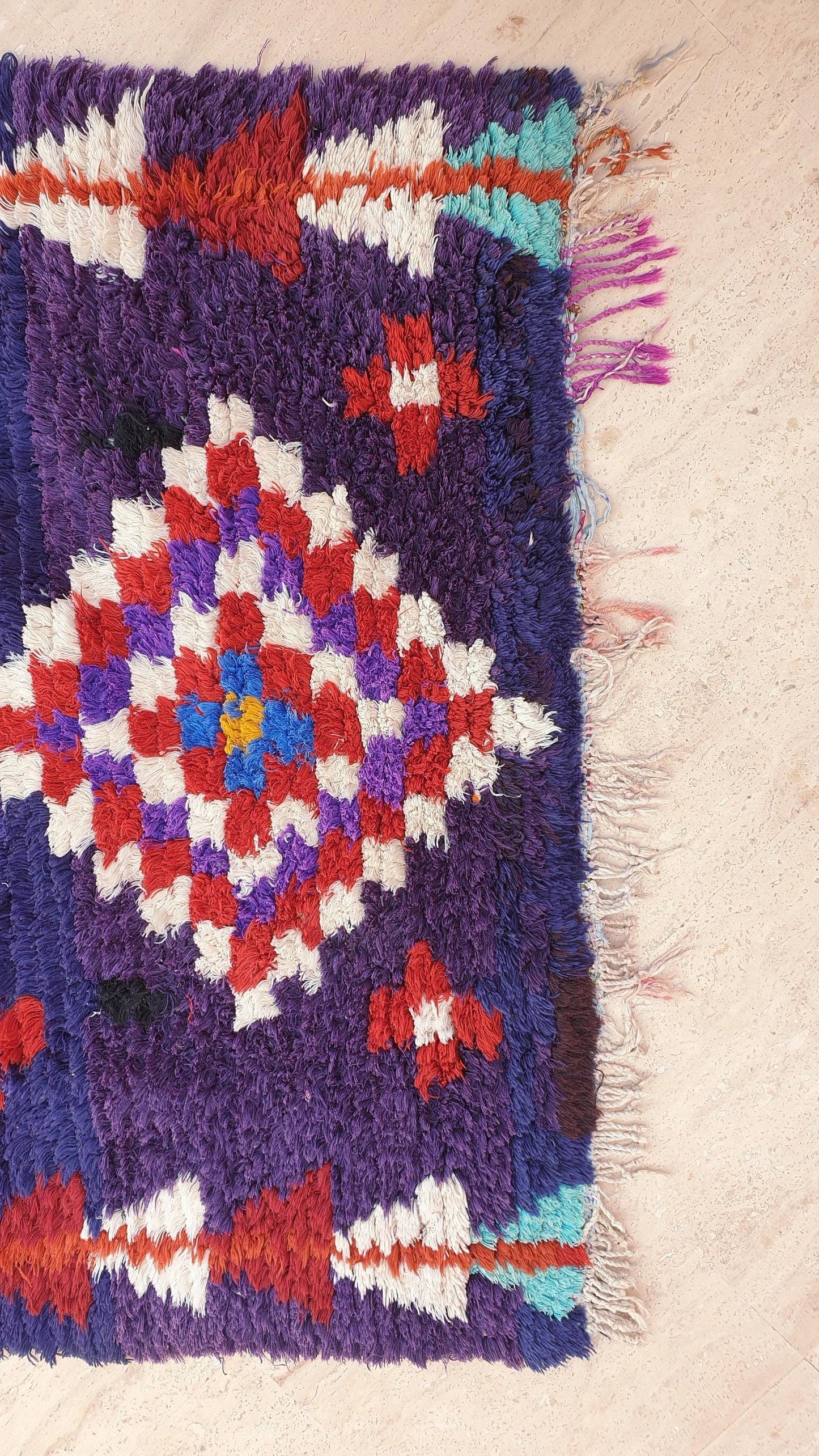 Vintage Moroccan rug 3x7.8 Gorgeous blue purple Boucherouite Rug, hallway rug, geometric runner rug, blue boujaad rug