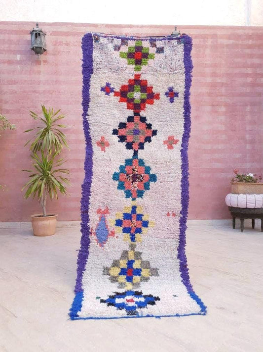 Vintage Moroccan runner rug, Super Pretty Unique Colorful boucherouite rug 2.5x7 Tribal Runner Rug, Morocco rug bedroom rug