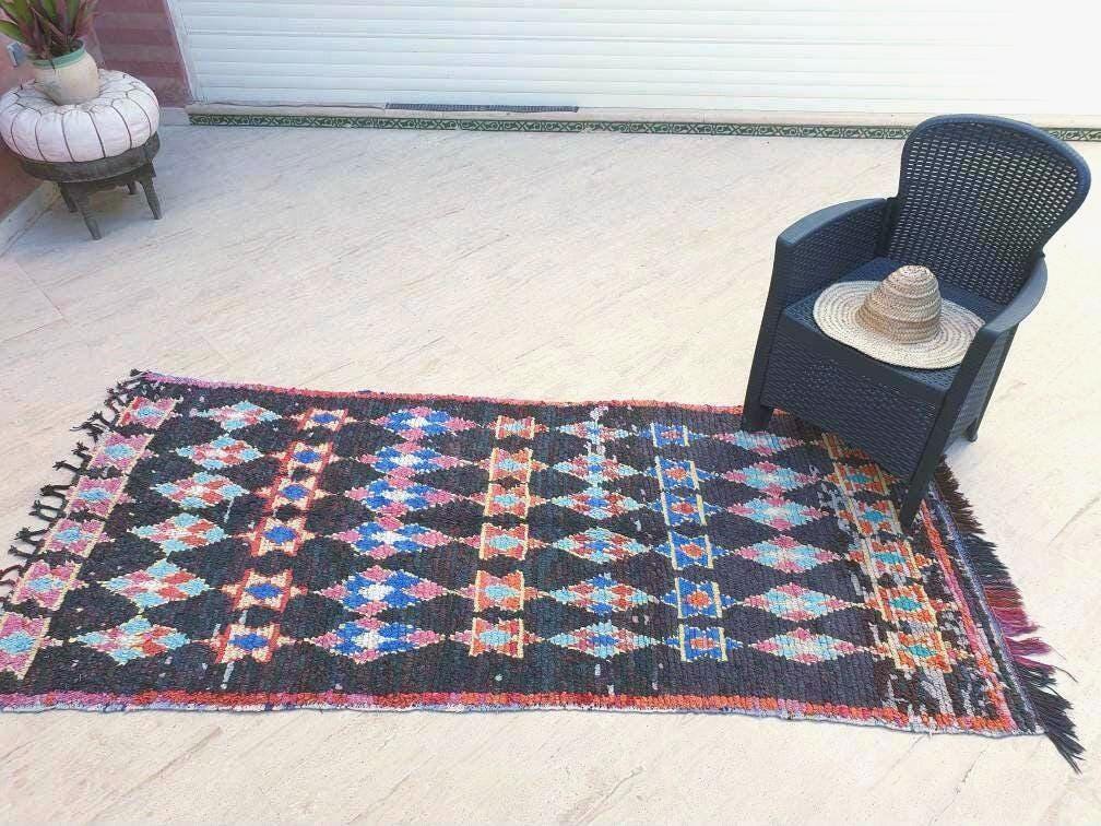 Vintage Moroccan rug "Magen David"  3.5x7.7 Unique rug, bedroom rug living room rug, Berber Jewish rug, beni ourain rug