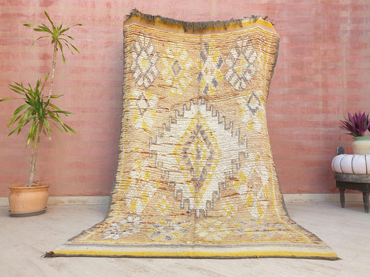 Stunning Moroccan rug 5x8.8 Rare Antique Yellow Gray Vintage Boujad rug Authentic  Morrocan Tribal Saffron rug