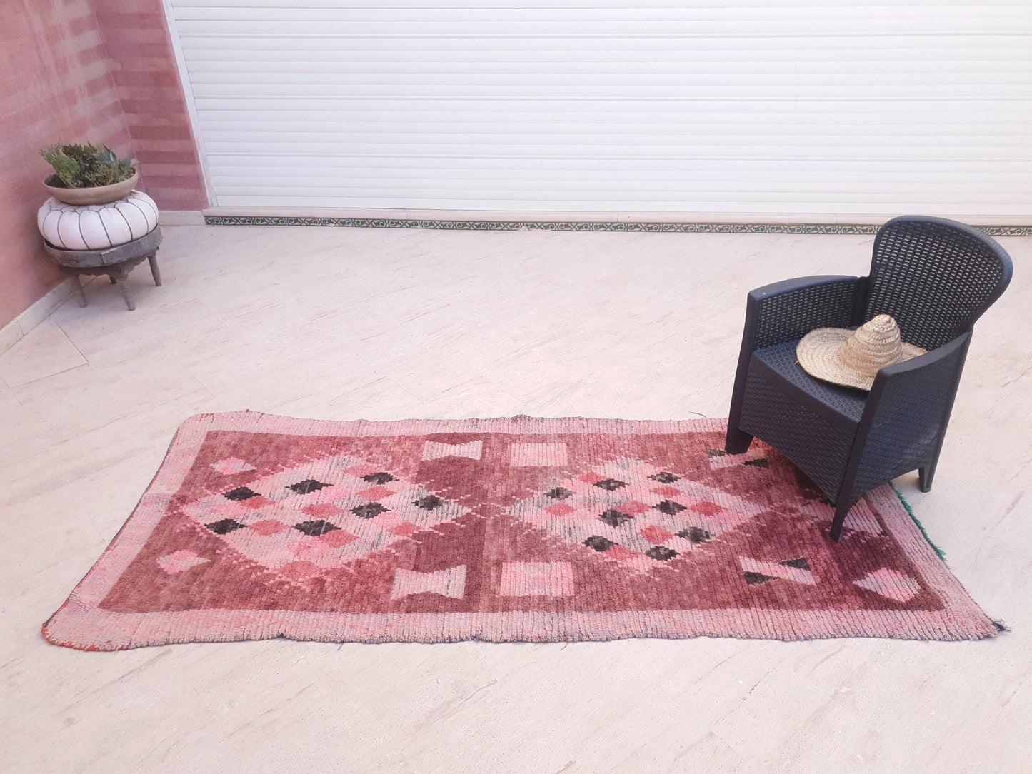 Vintage Moroccan Rug 3.5x8.5 Gorgeous Boujaad Blush Pink Brown rug, Beige Cream Hallway rug, Unique runner rug Authentic Berber Boujad rug