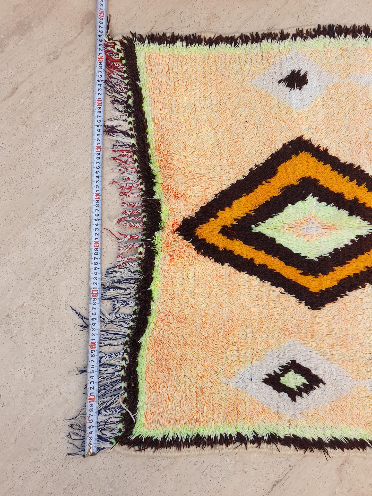 Vintage Moroccan Rug, Gelato Pastel Boujaad Accent Rug 3x4.7  Small Moroccan Rug, Peach Neon Yellow Bedroom Rug