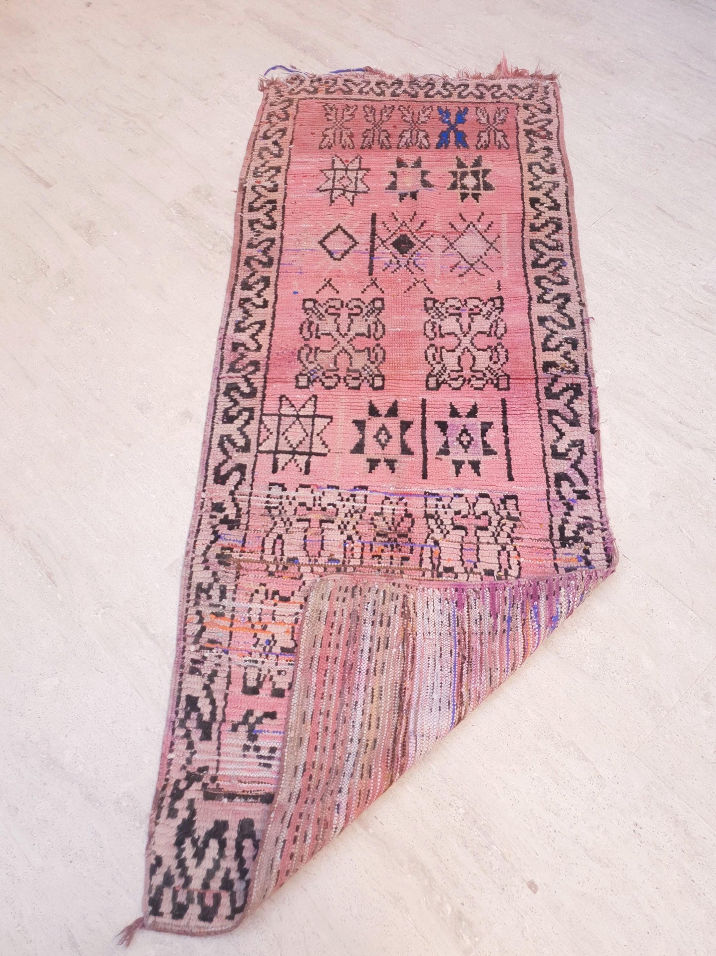 Vintage Moroccan Runner Rug, Faded Pink Boujaad Runner 3.1x7.8  Blush Pink Berber Rug, Rare Tribal Moroccan rug, Old Rose Bohemian Beauty