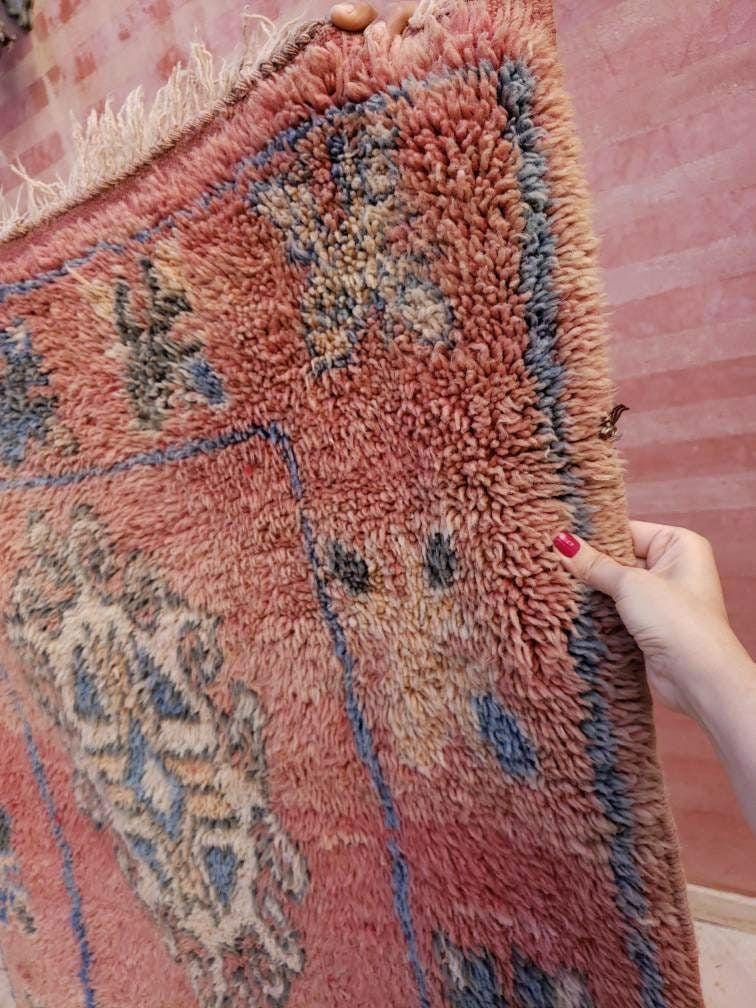 Vintage Moroccan Rug 3.8x7.7 Gorgeous Boujaad rug "Mystic Butterfly" Blush Peach boujad rug  blush pastels
