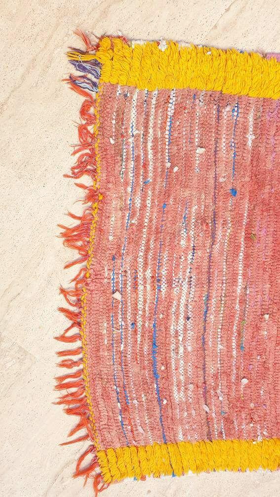 Vintage Moroccan rug 3.3x8.9 Blush Peach Yellow Boujaad rug incredible  black Yellow Tribal Rug Unique boujad Rug living room rug