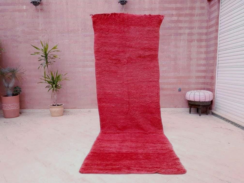 Vintage Moroccan Rug | 3.3x10.3 Gorgeous Boujaad muted red runner rug, Artistic Hallway rug, Unique red runner rug Authentic Beni mguild rug