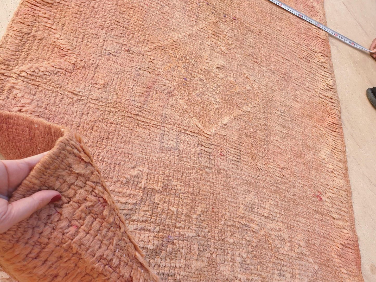 Vintage Faded Peach Beni M’Guild Runner, Subtle Tattoo Pattern, 3.4 x 8.2 ft
