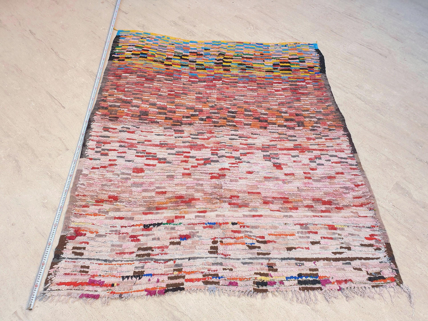Vintage Moroccan Rug 5.5x6.5 Stunning Checkered Boujaad Rug, blush berber rug, pink checkered Hallway Rug | accent rug