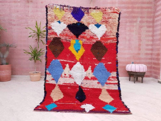Vintage Moroccan Rug 4.6x7.5 Gorgeous Colorful Vintage Moroccan Rug, Abstract boujaad rug, Authentic berber rug, artistic rug.