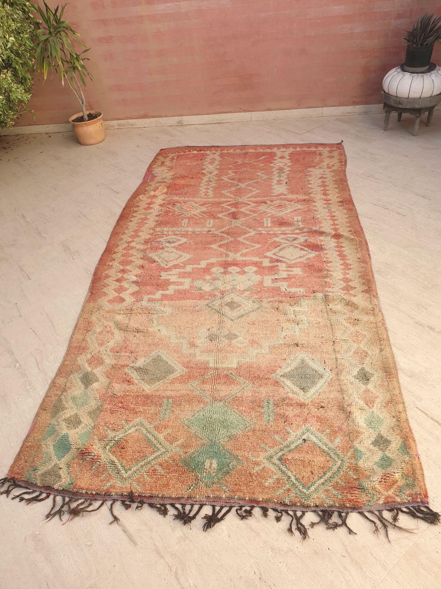 Vintage Moroccan Boujaad Rug, 5.6x10.7 ft Peach Terracotta & Eggshell Tones, Large Handwoven Berber Rug