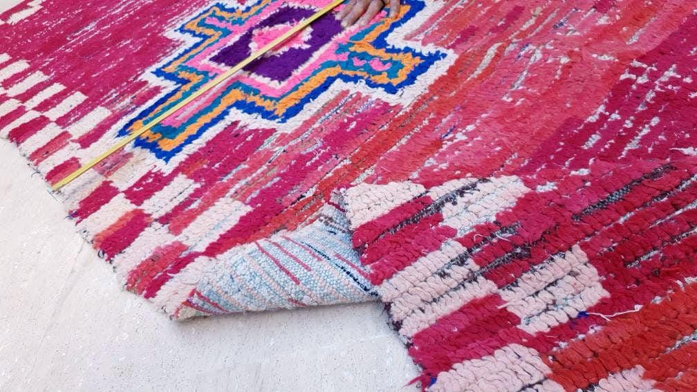 Vintage Moroccan rug 3.1x8.1 Gorgeous Boujaad runner rug, Maroon Beet Purple Boujad rug, Entry hallway rug