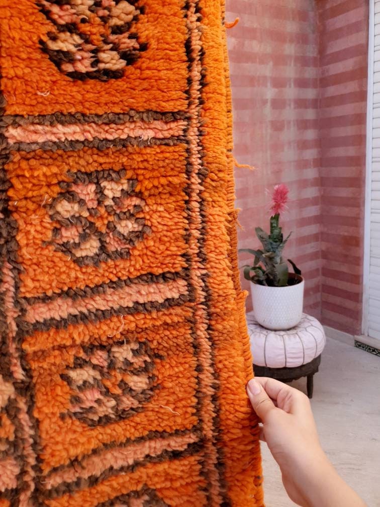 Vintage Boujaad Runner Rug: 2.5x9.8, Papaya Orange Berber Rug