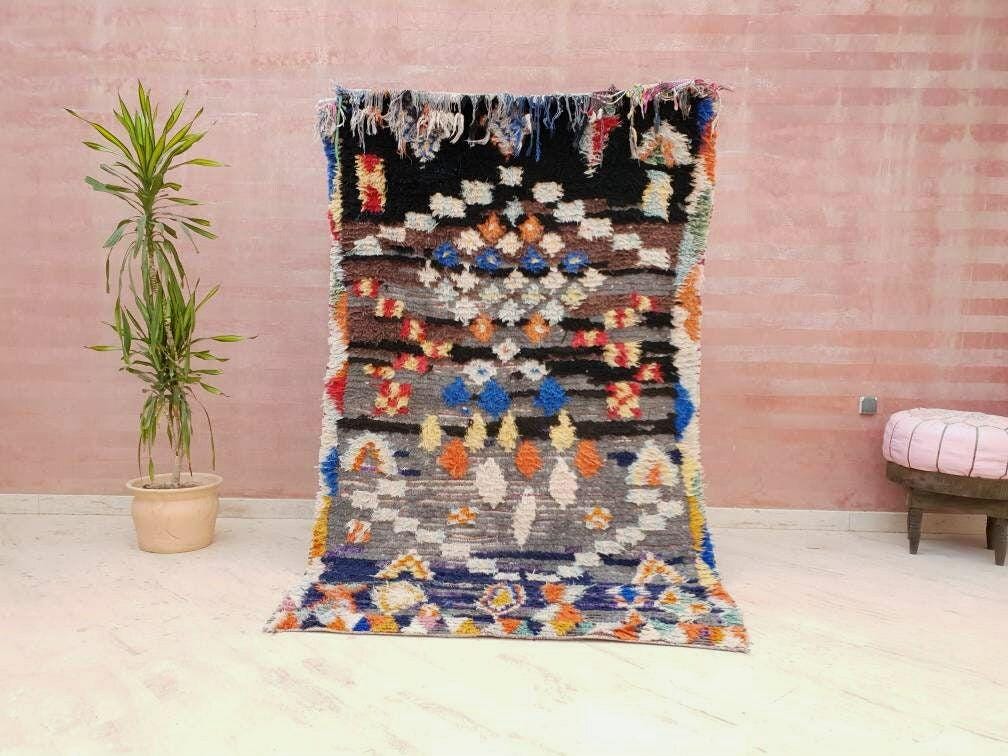 Vintage Boujaad Berber Rug, Artistic Moroccan Rug, 3.8x7.6 ft