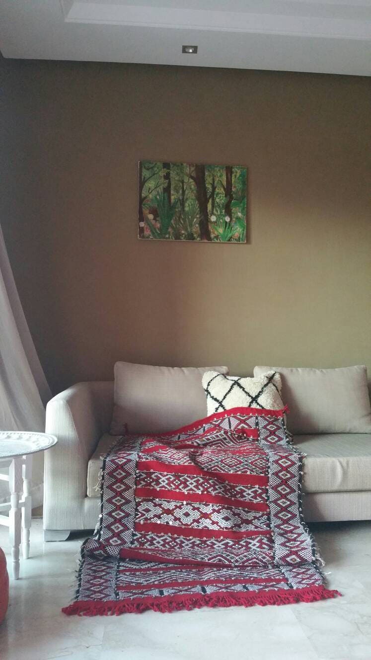 Vintage Sequined Berber Rug, Red Moroccan Rug 3x5.7