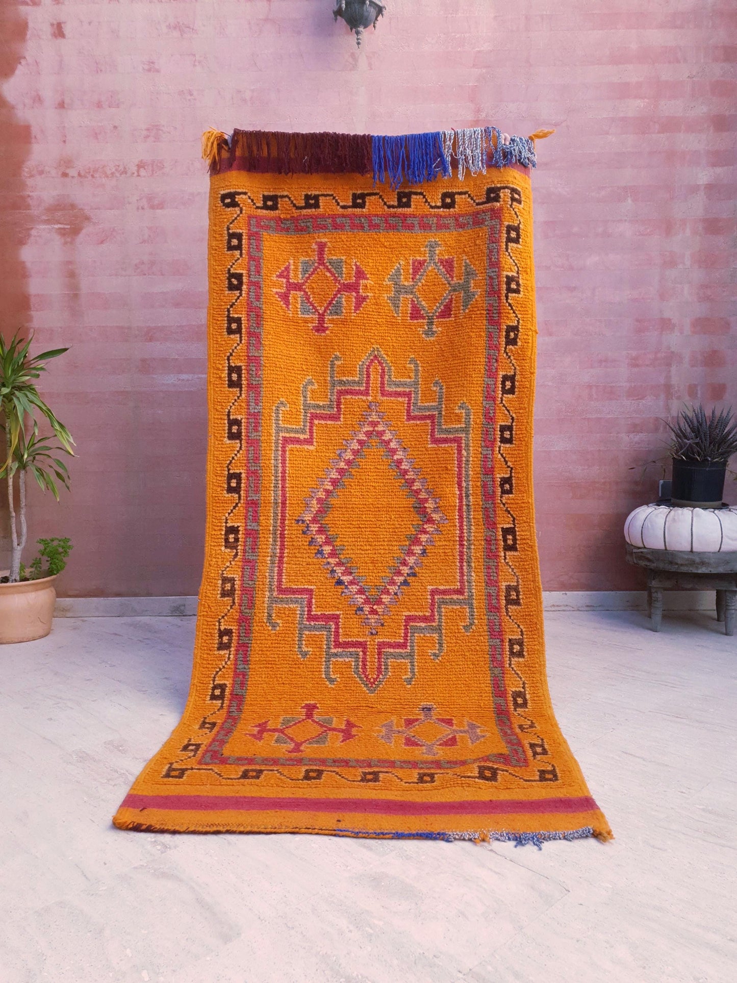 Vintage Orange Berber Rug: Handwoven Moroccan Hallway Rug (3.5x8.3 ft)