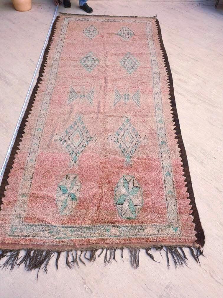 Gorgeous Vintage Moroccan Rug 5.2x11.3 marvelous pastels beige teal rug Boujaad rug large berber peach boujad rug