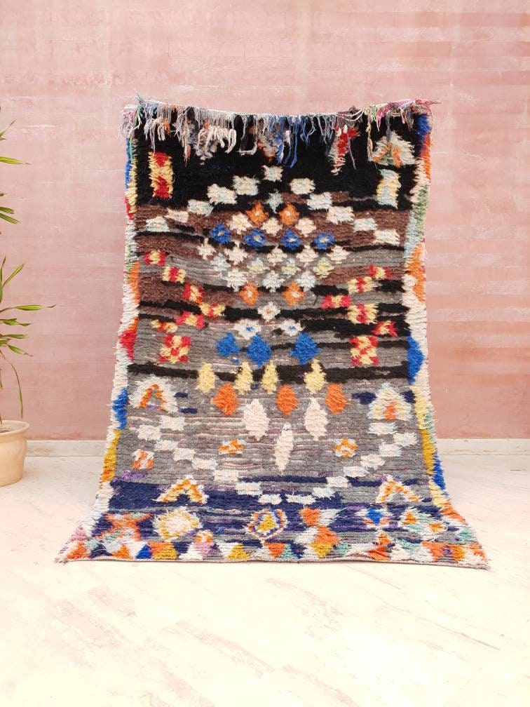 Vintage Boujaad Berber Rug, Artistic Moroccan Rug, 3.8x7.6 ft