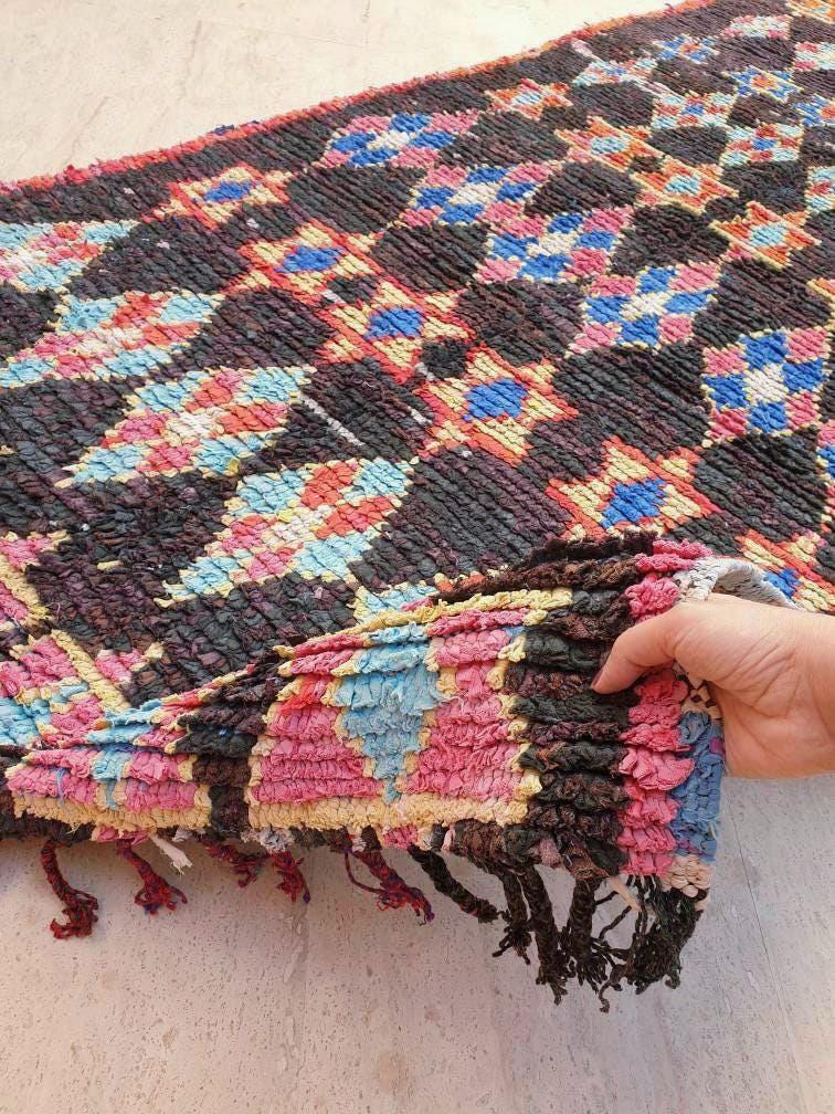 Vintage Moroccan rug "Magen David"  3.5x7.7 Unique rug, bedroom rug living room rug, Berber Jewish rug, beni ourain rug
