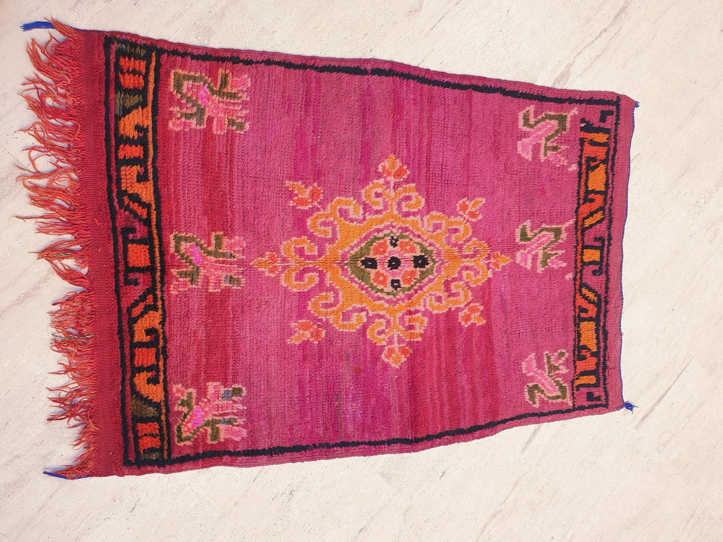 Vintage Rose Red Moroccan Rug, Small Boujaad Wool Rug (3.3x4.9 ft)