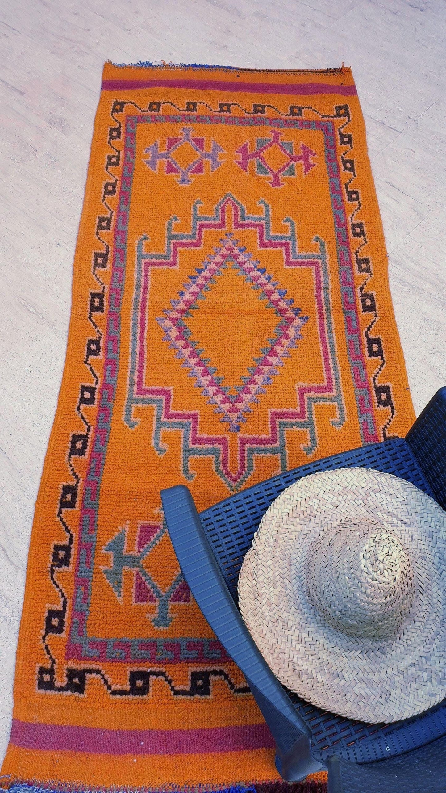 Vintage Orange Berber Rug: Handwoven Moroccan Hallway Rug (3.5x8.3 ft)
