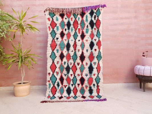 Vintage Moroccan Rug | Stunning Colorful Azilal Rug 3.6x6.5 | Retro Rug |  Abstract boujaad berber rug artistic rug bedroom rug Azilal Rug