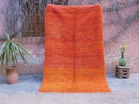 Vintage Moroccan Rug 4.6x7.3 Stunning unique Orange boujaad rug, Vintage Beni Ourain Rug, beni ourain Rug, plush carpet