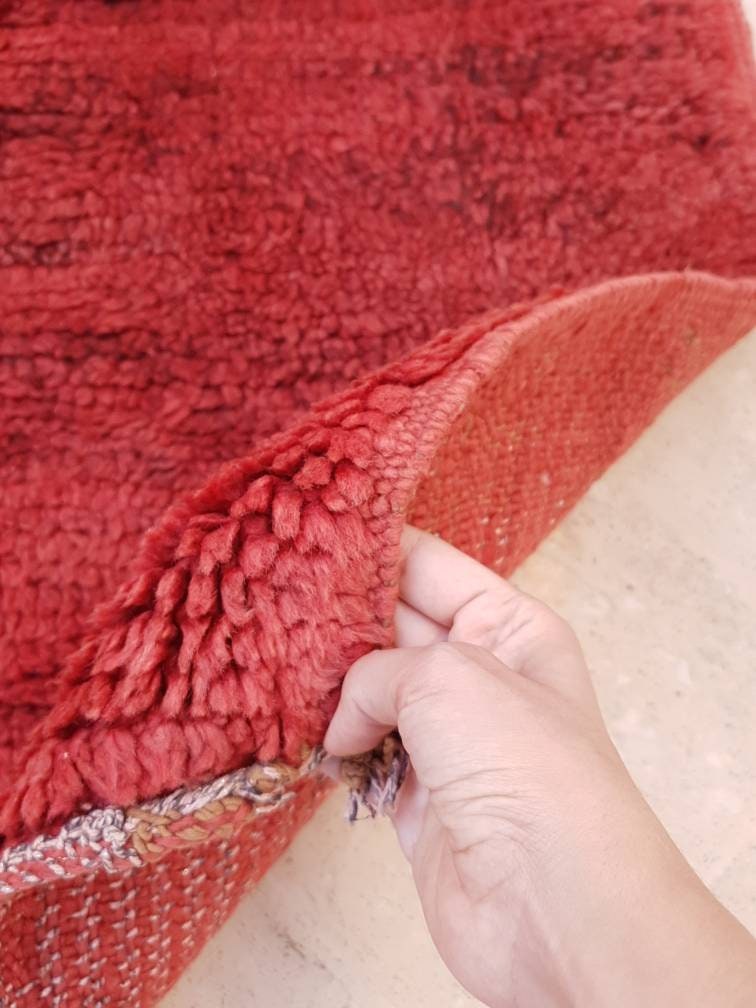 Vintage Moroccan Rug 3.3x10 Velvet Gorgeous Boujaad red runner rug, Artistic Hallway rug, Unique red runner rug