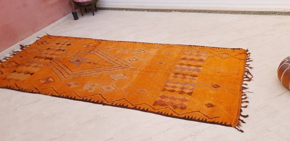 Stunning Tangerine Orange Berber rug bedroom rug living room rug 5.1x11.5 Rarest Color Moroccan Tribal Rug