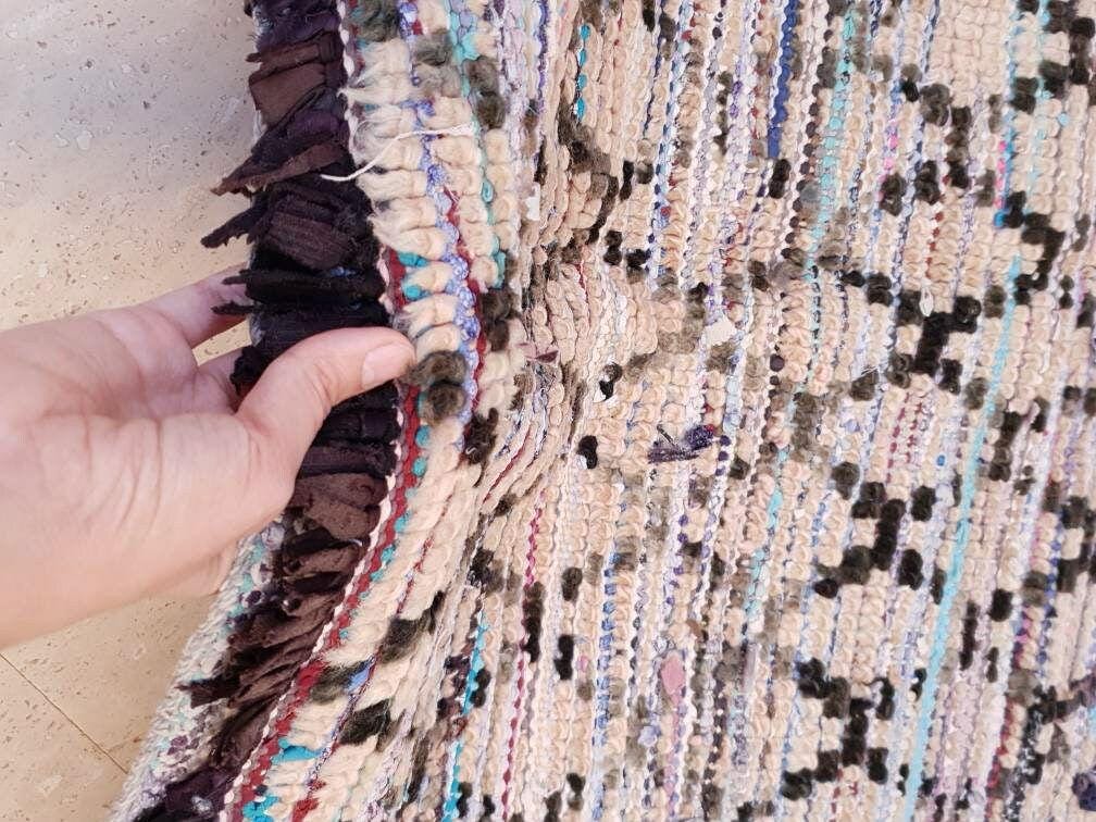 Vintage Moroccan Rug  3.8x7.5 Rare Azilal Berber Boucherouite rug, tribal rug bedside rug bedroom rug living room rug vintage accent rug