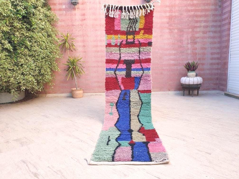 Gorgeous Moroccan rug 2.3x9.5 "Cocktail Party" Colorful Wool Runner rug, retro style cute abstract hallway boujaad rug
