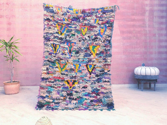 Vintage Moroccan Rug 3.5x5.1 Gorgeous Colorful Boucherouite Rug, abstract bedroom rug unique artistic  rug boujaad rug azilal rug
