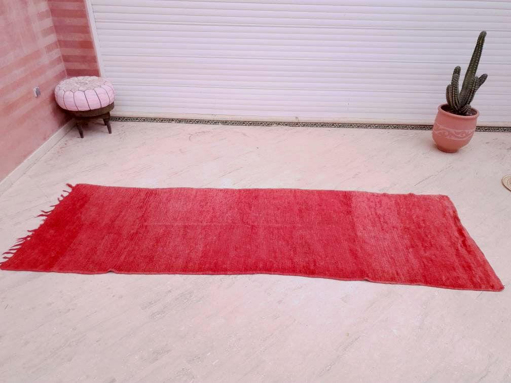 Vintage Moroccan Rug | 3.3x10.3 Gorgeous Boujaad muted red runner rug, Artistic Hallway rug, Unique red runner rug Authentic Beni mguild rug