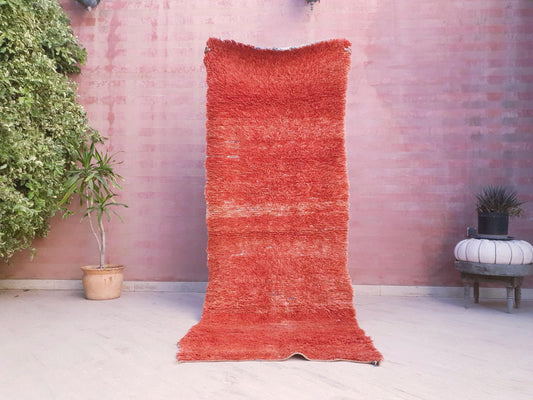 Gorgeous Boujaad runner rug 3.1x8.1 Artistic Hallway rug, Orange firey bright runner rug Authentic Beni mguild rug