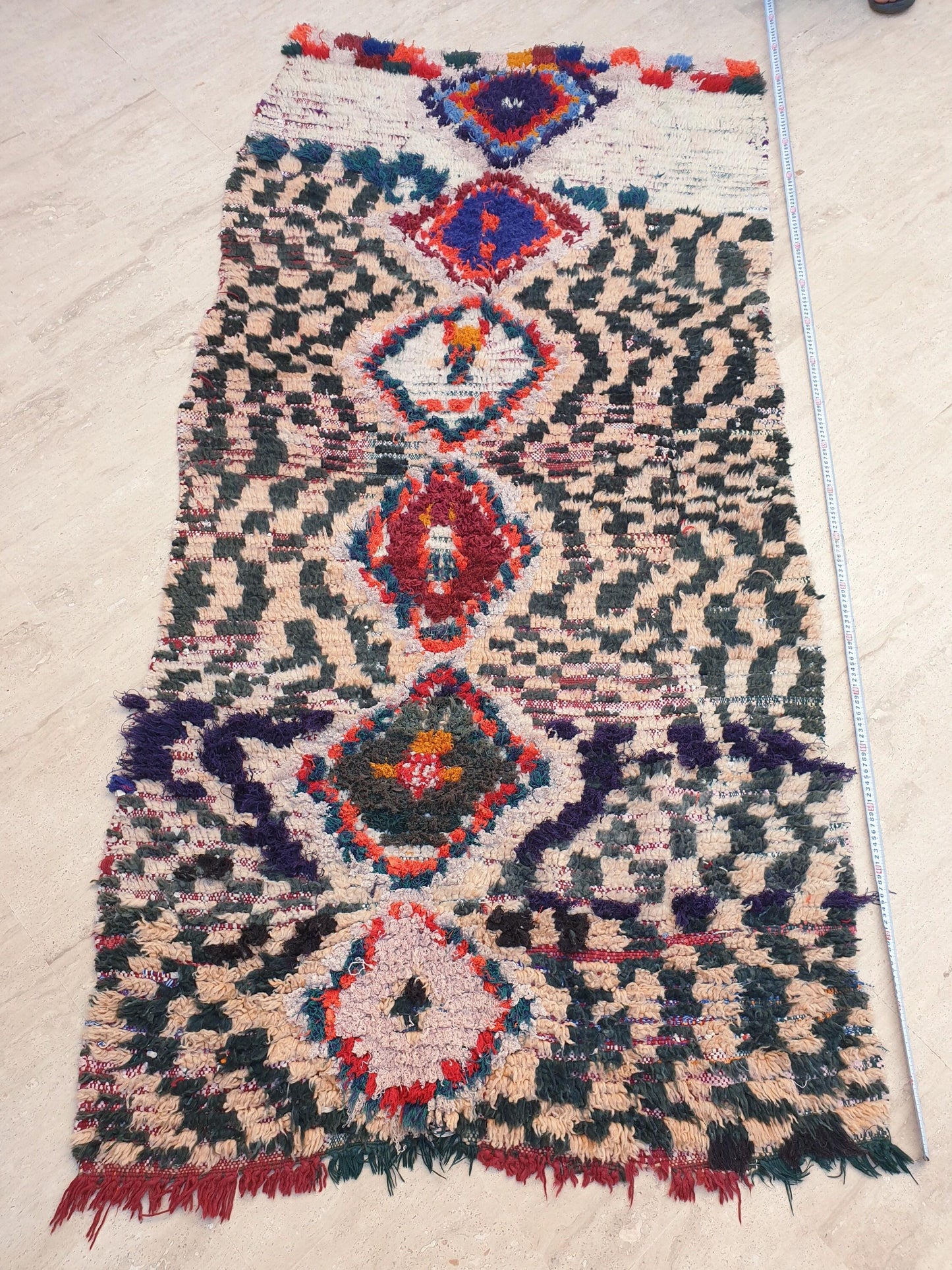 Vintage Moroccan rug 3.8x7.6 "Sahara" Unique Boujaad Rug Collector vintage boujad rug beni ourain rug