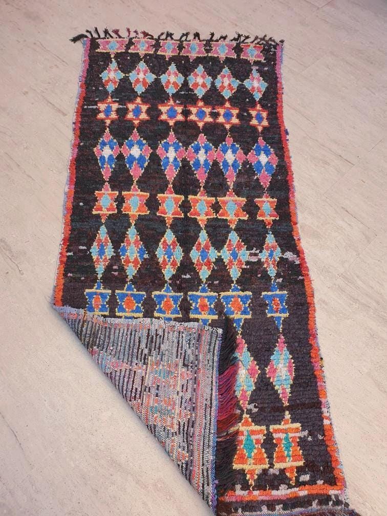 Vintage Moroccan rug "Magen David"  3.5x7.7 Unique rug, bedroom rug living room rug, Berber Jewish rug, beni ourain rug
