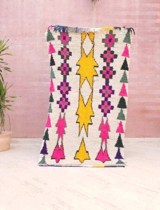 Vintage Moroccan Rug 3.5x6.2 Gorgeous Beni ourain rug, Artistic Hallway rug, Unique colorful rug