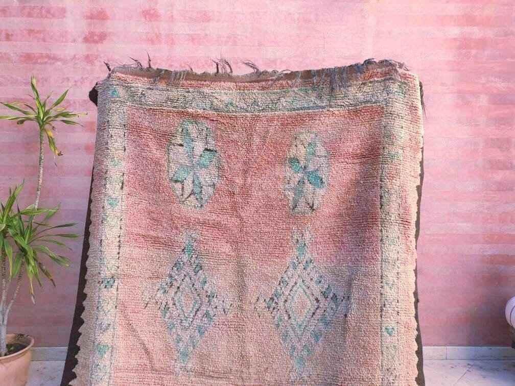Gorgeous Vintage Moroccan Rug 5.2x11.3 marvelous pastels beige teal rug Boujaad rug large berber peach boujad rug