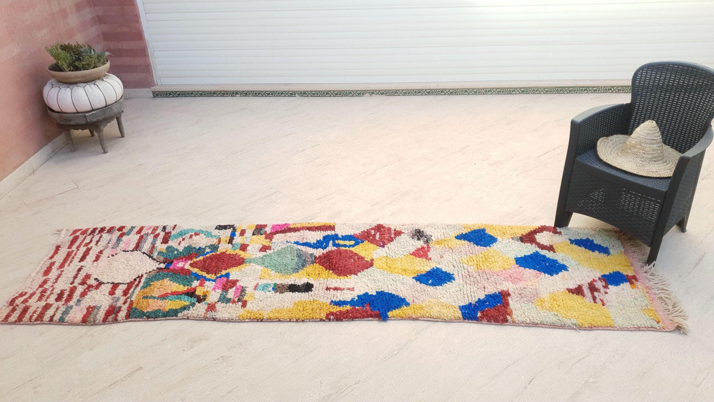 Gorgeous Moroccan Rug 2.5x10  Unique Boujaad runner rug, Colorful Artistic rug, Abstract Wool Hallway rug